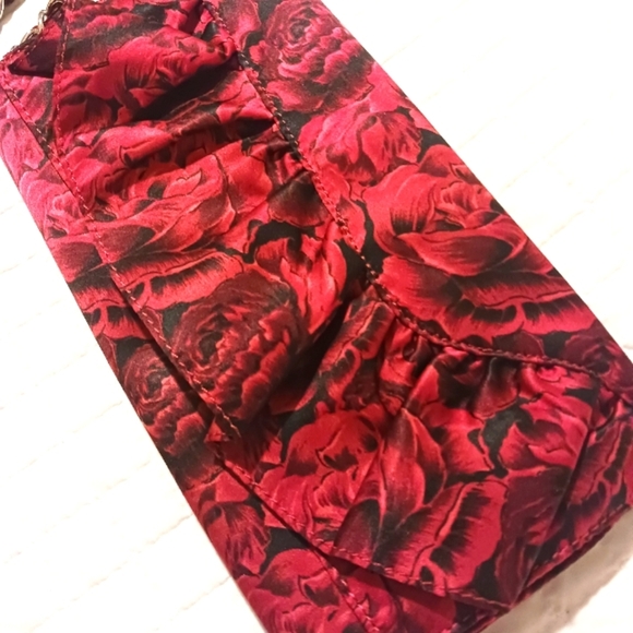 White House Black Market Satin Ruffle Rose Clutch Cocktail Purse - Picture 3 of 9